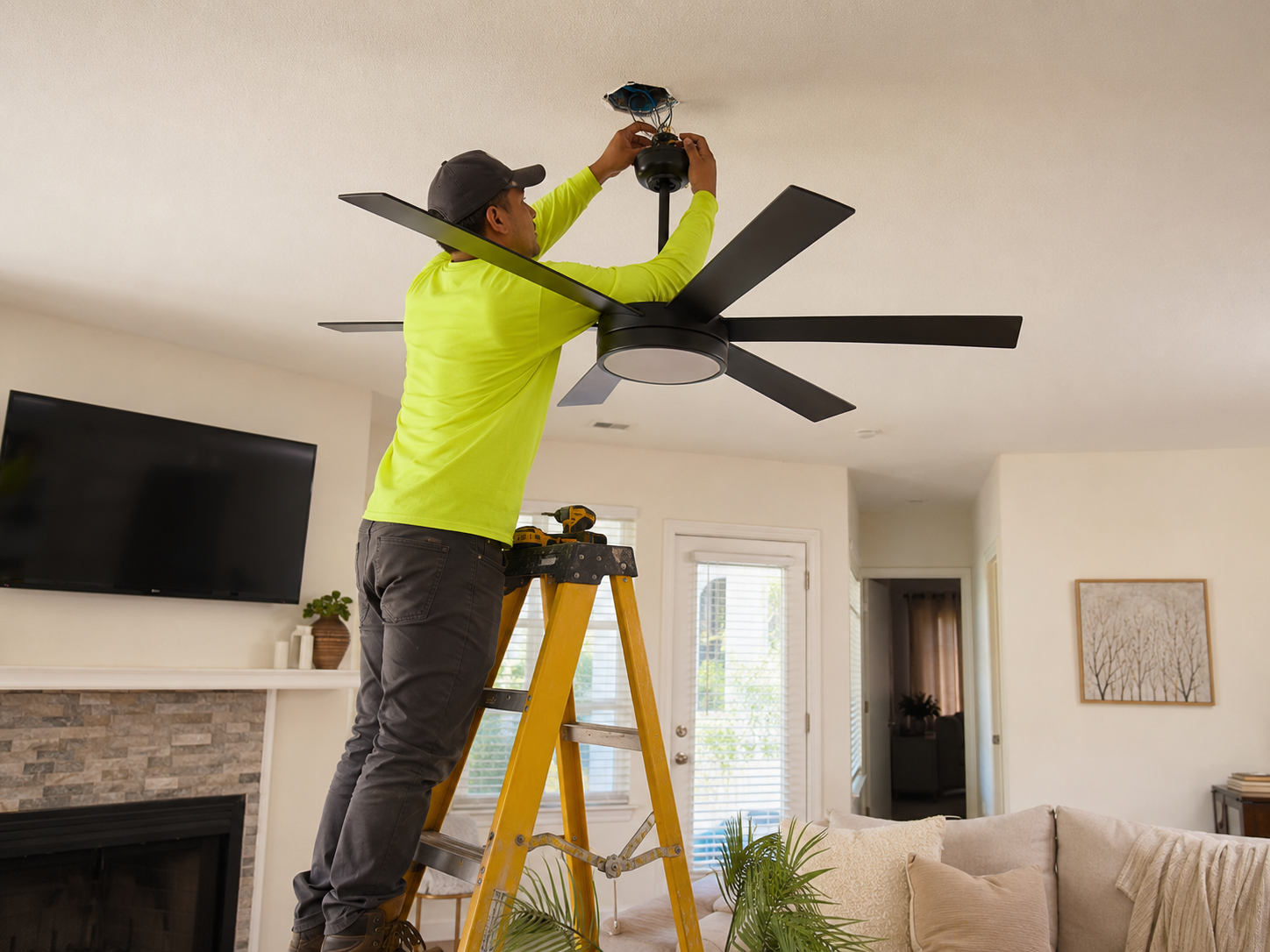 BNC Landscaping handyman installing ceiling fan