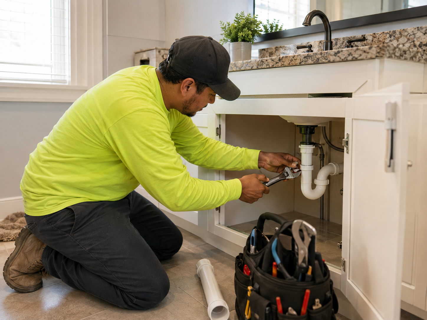 BNC Landscaping handyman fixing plumbing under sink