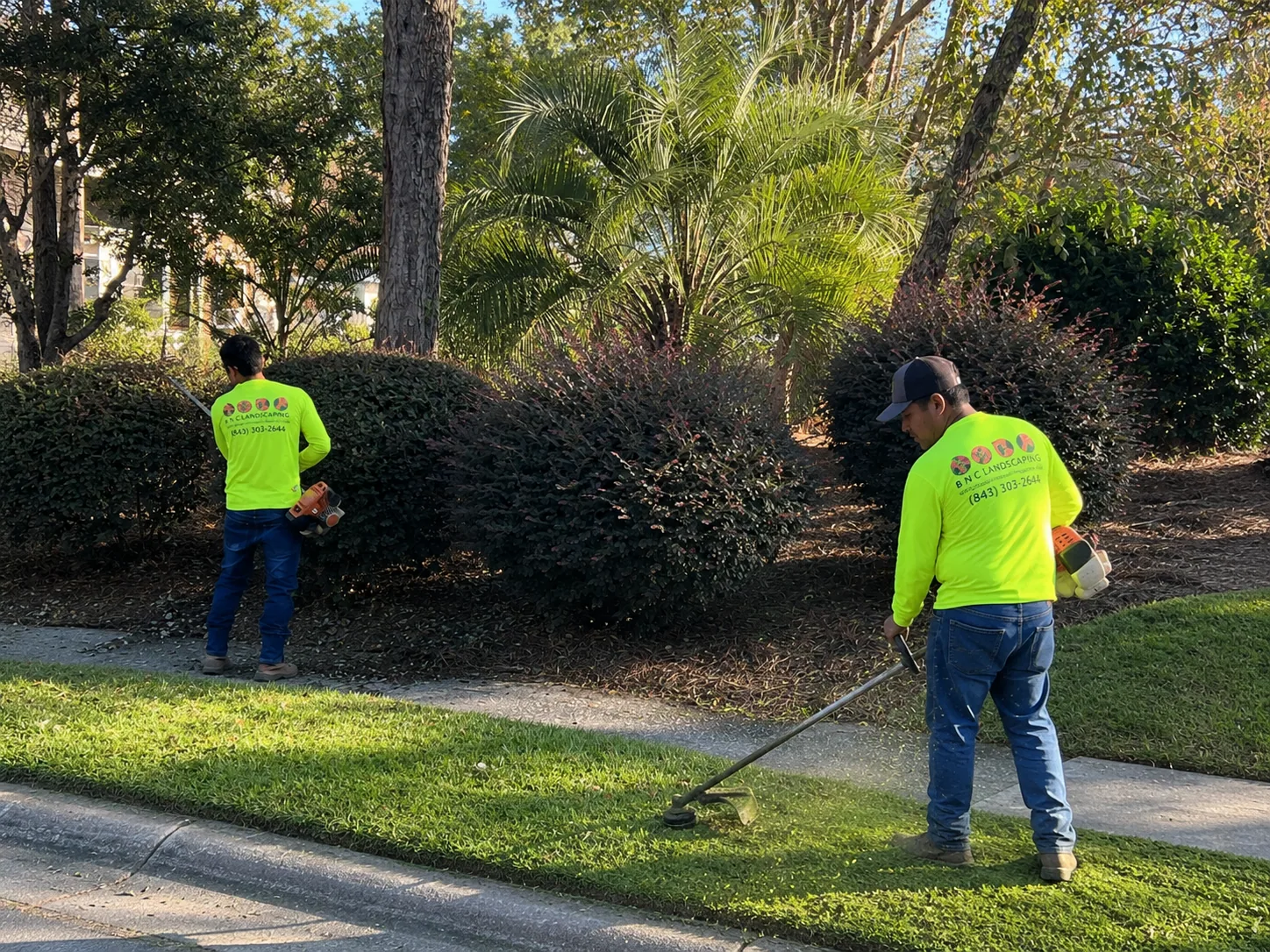 BNC Landscaping crew trimming and maintaining a property
