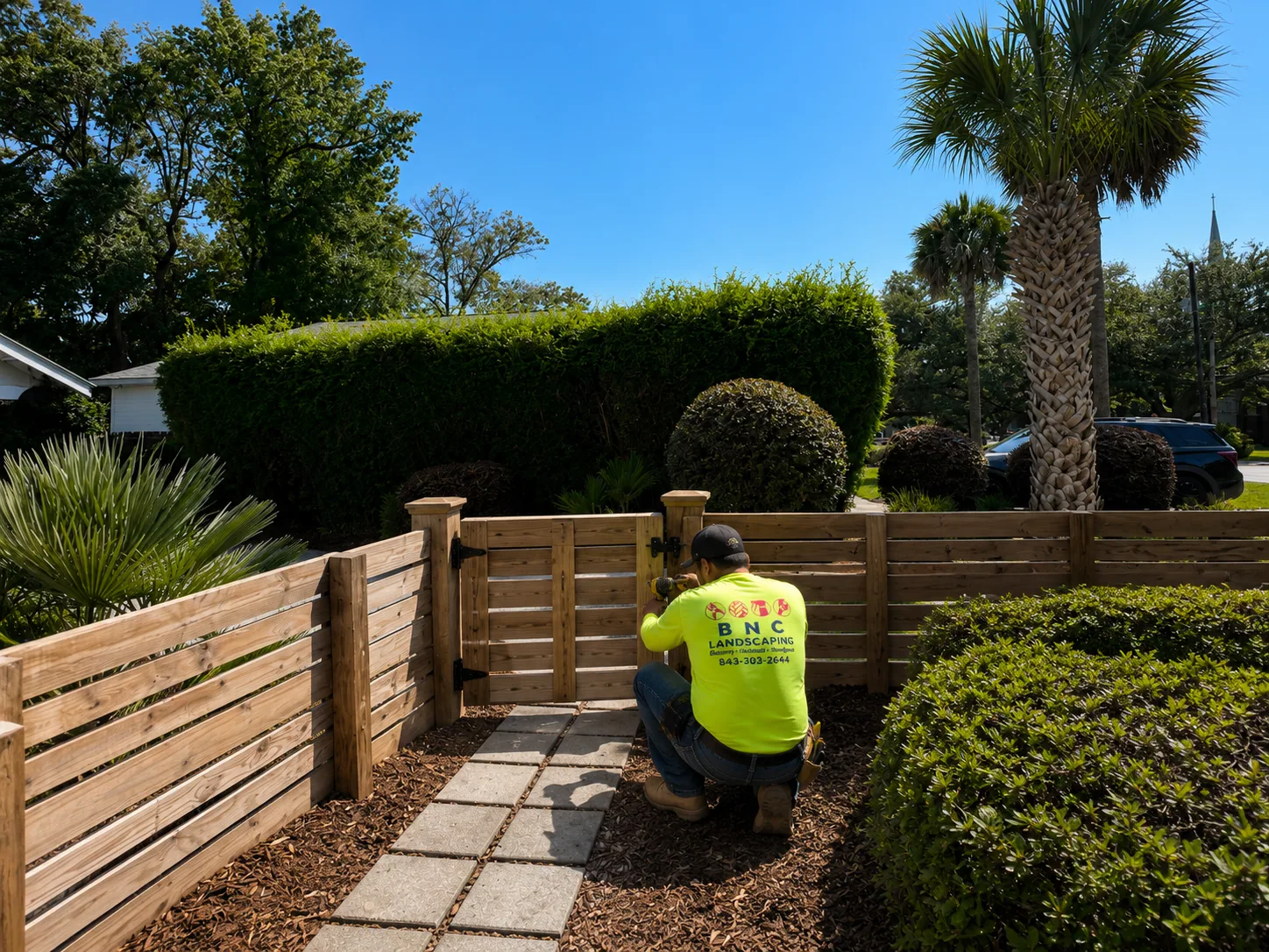 Custom wood fence and gate installation